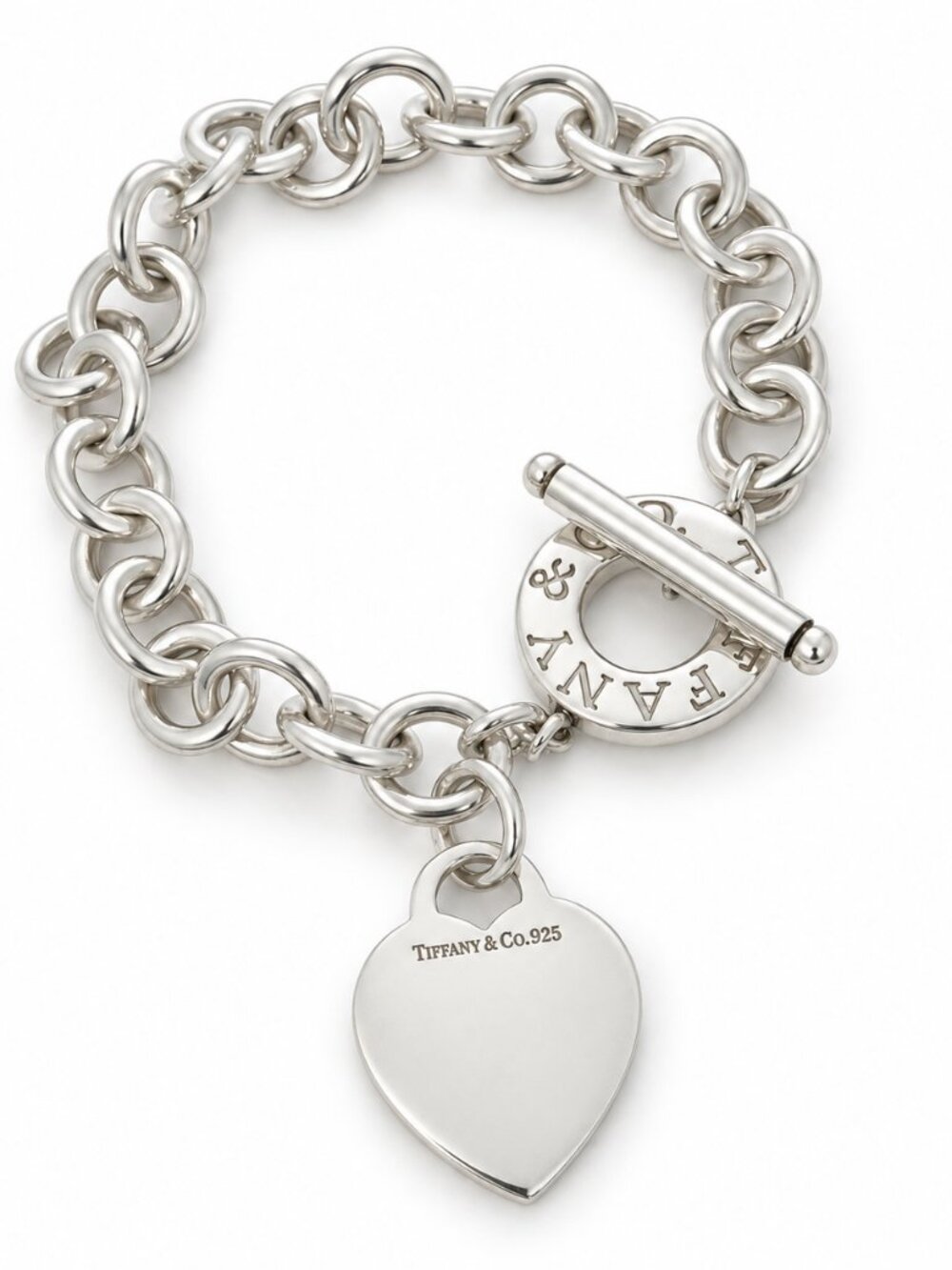 Tiffany & Co. Heart Tag Toggle Charm Bracelet 8" Blank Engravable in 925 Silver
